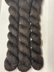 Dark Brown Contrast Heel & Toe Skein; Oscar Sparkle Merino yarn