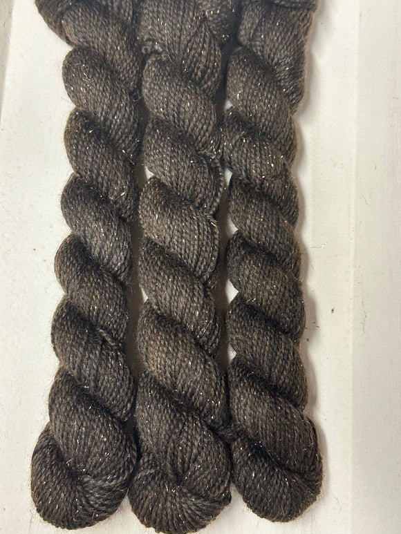 Dark Brown Contrast Heel & Toe Skein; Oscar Sparkle Merino yarn