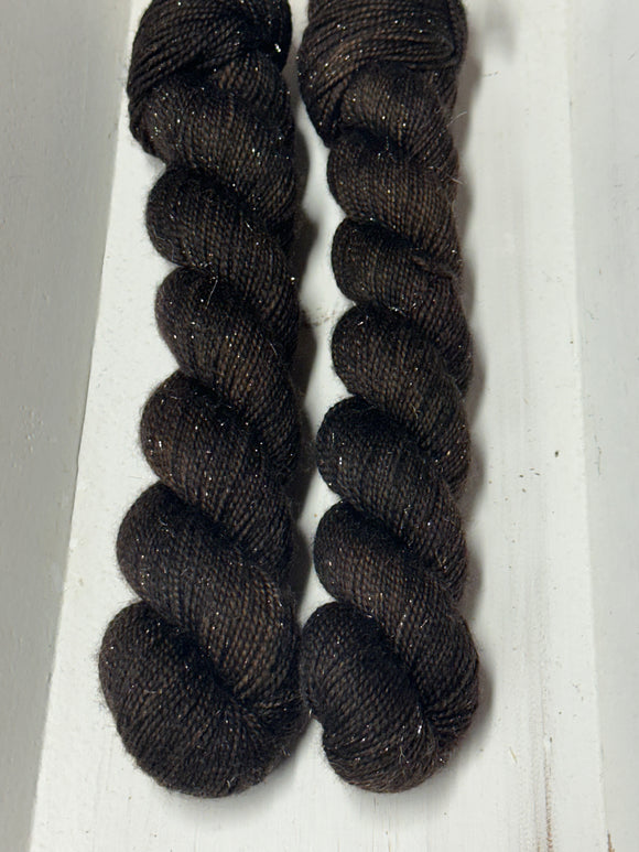Dark Chocolate Brown 50g Skein; Oscar Sparkle Merino yarn