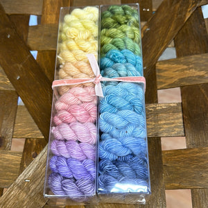Antique Rainbow; Minis set on Emily Single Ply Merino Fingering Weight Yarn