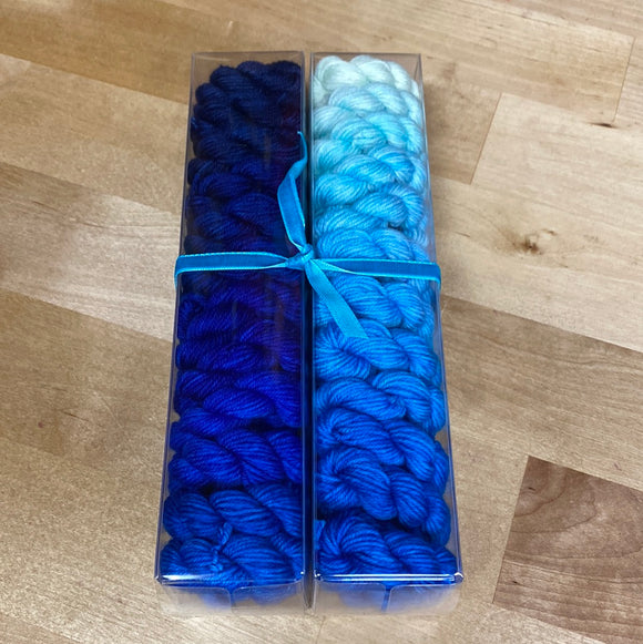 Blue Gradient; Minis set on John Merino Fingering Weight Yarn