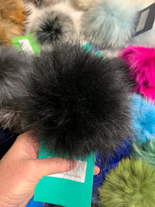 Black Real Fur Pom Pom with Snap