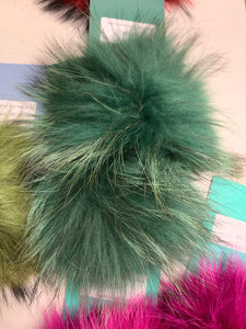 Dark Green Real Fur Pom Pom with Snap